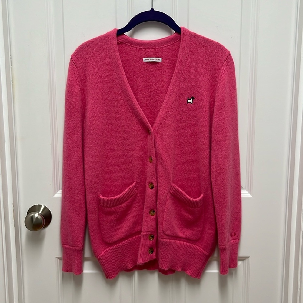 Frances Valentine Pink Angora Lambswool Scottie Dog Cardigan Sweater Small